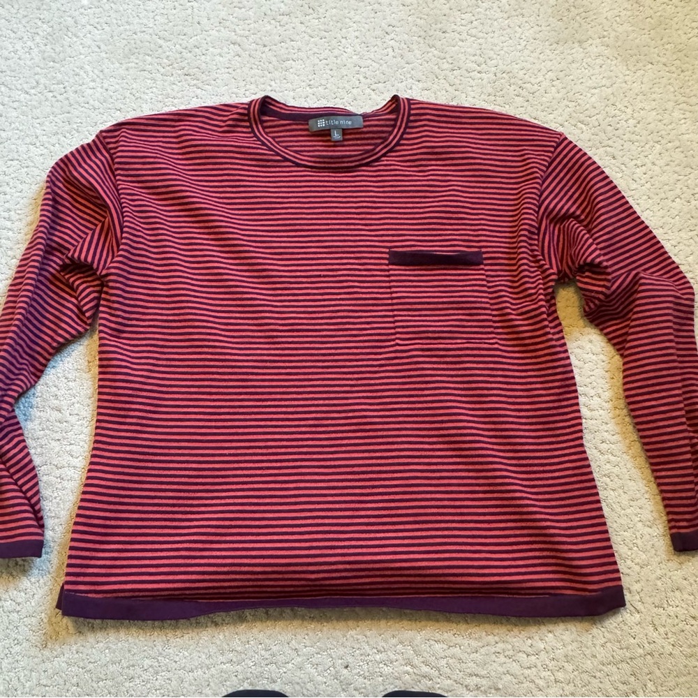 Title Nine Synergy Pink Purple Striped Pullover Boxy Sweater Womens Large